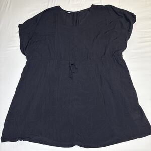 Lands End Womens Beach Cover Up Black Dress Womens XL-XXL Dolman Sleeves V Neck